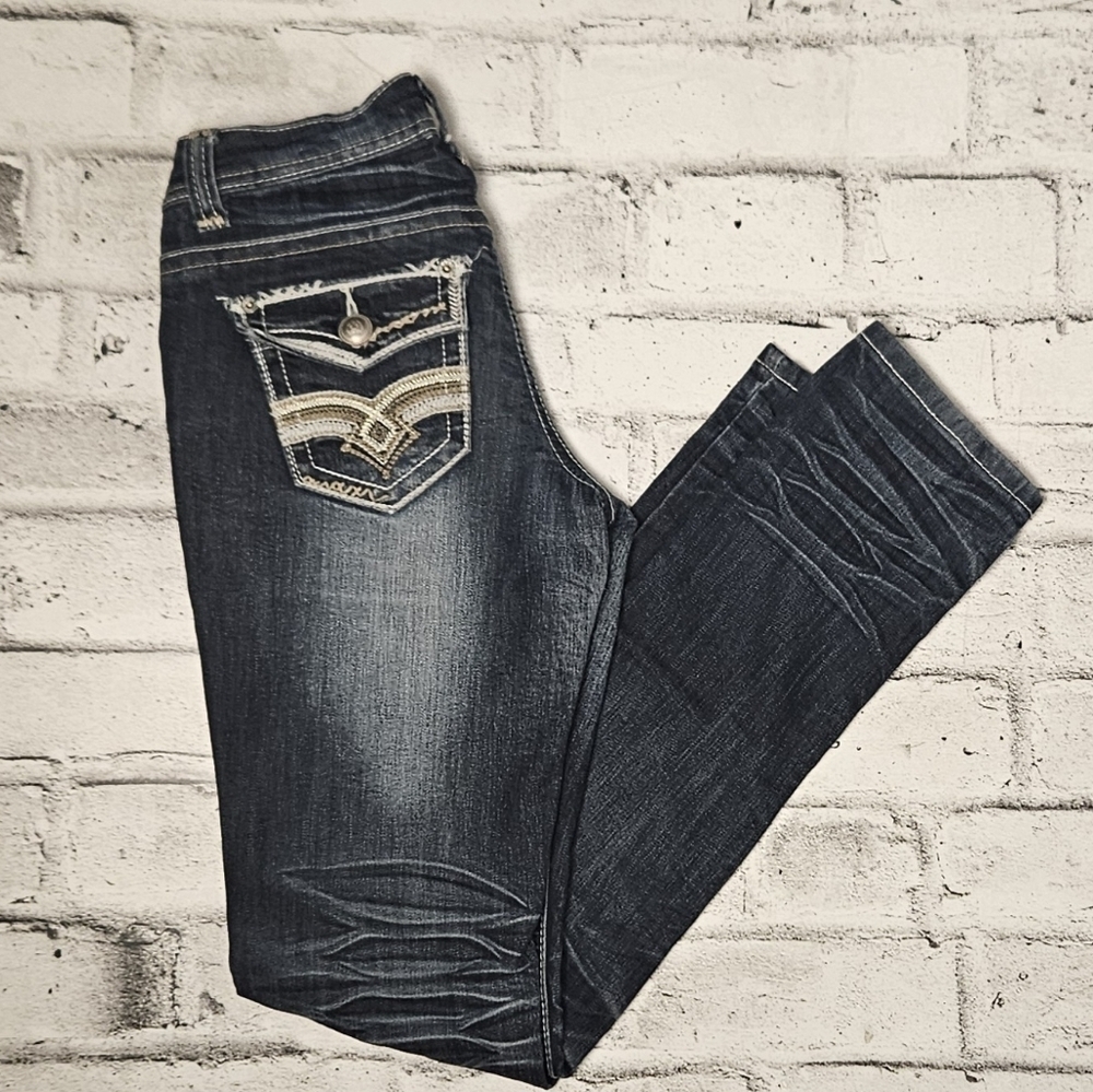 ZCO Dark Wash Low Rise Skinny Jeans Embellished Y2K Cowgirl Womens